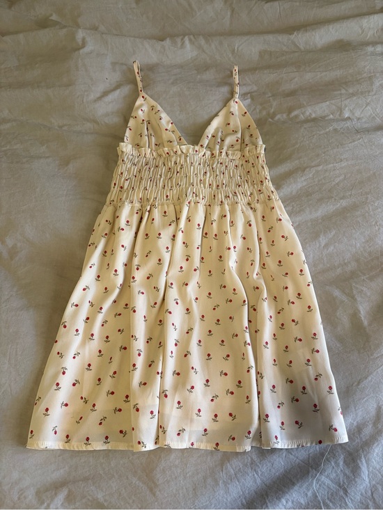 Princess Polly Dresses & Skirts - Princess Polly Cream Mini Dress with Red Floral Print